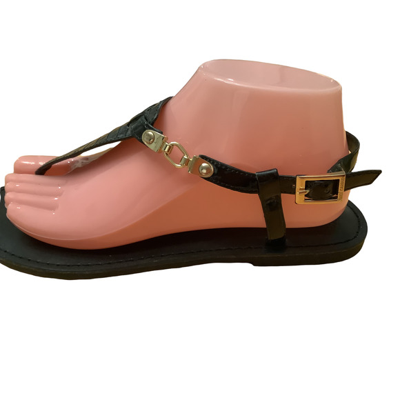 VINCE CAMUTO “ITELLI” CROC EMBOSSED BLACK LEATHER SANDALS 9M - Picture 6 of 10